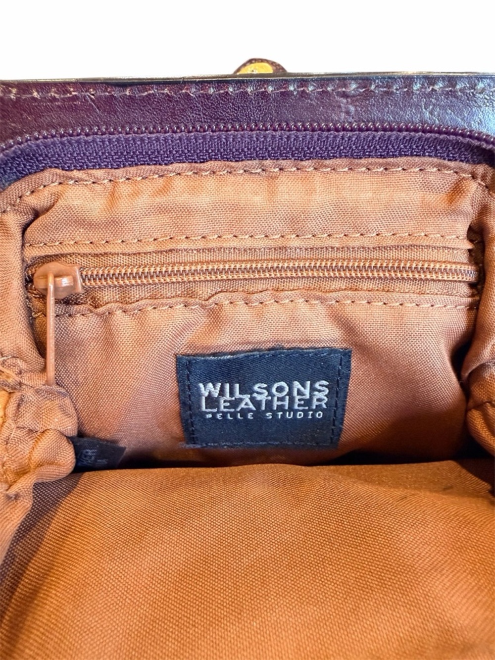WILSON’S LEATHER Camel and Brown Belt Mini Purse - Picture 7 of 8
